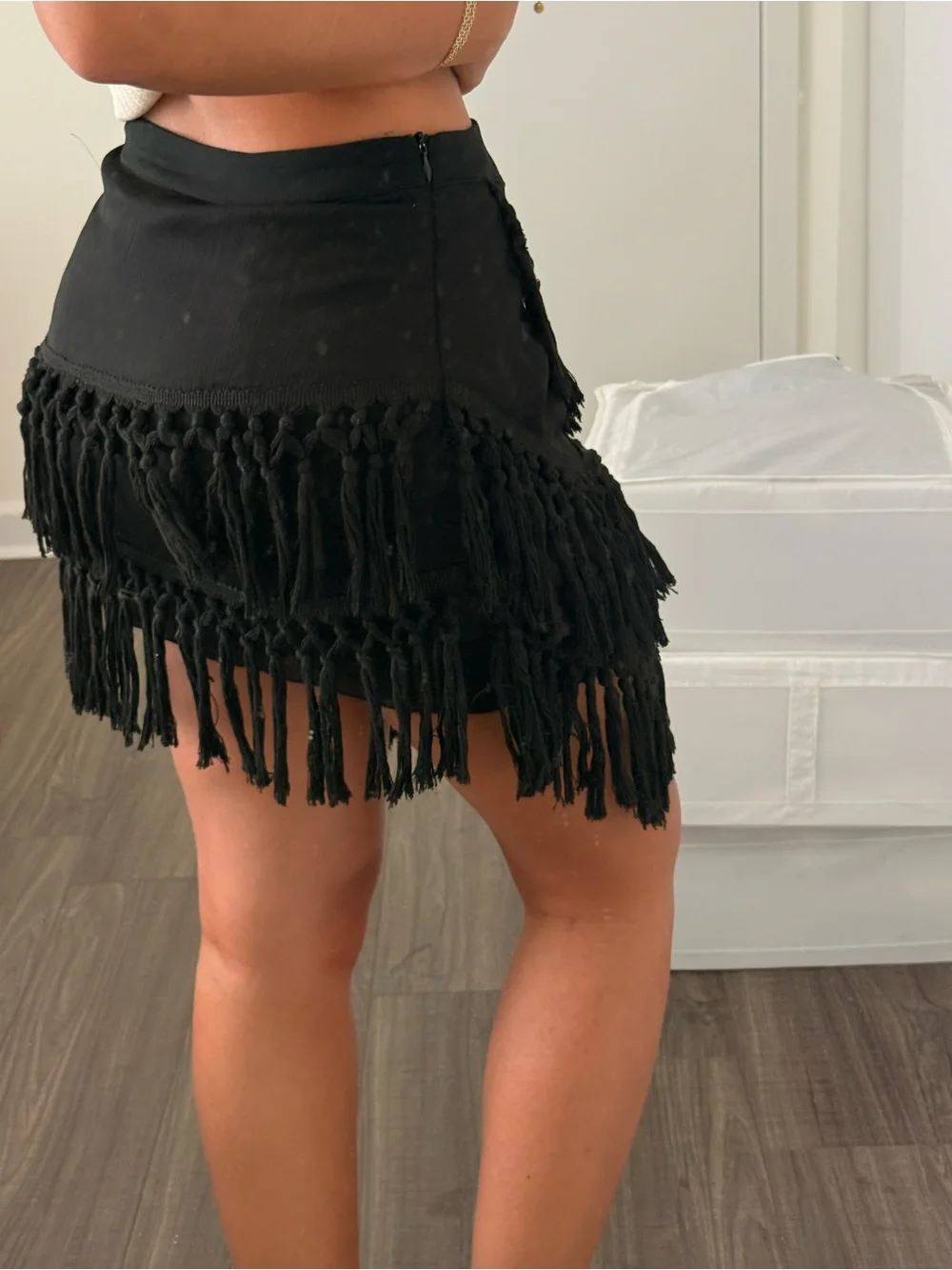 Black Fringe Mini Skirt - Women
